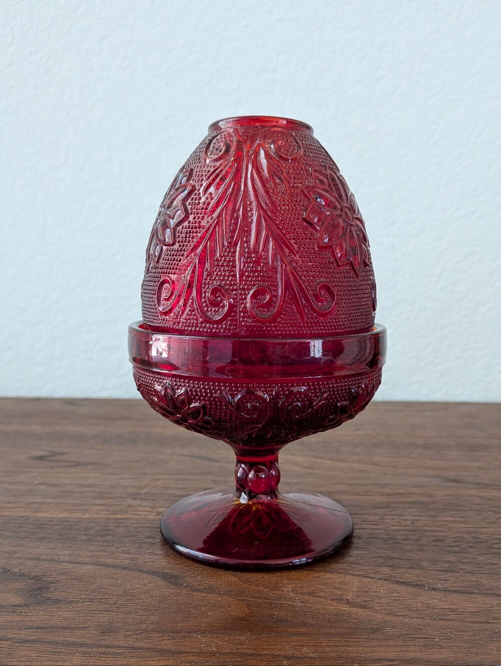Vintage lndiana Glass Tiara Ruby Red Flashed Sandwich Fairy Lamp Candle Light